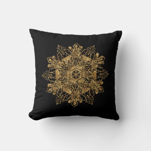 Elegant Golden Snow Flake Burgundy Throw Pillow