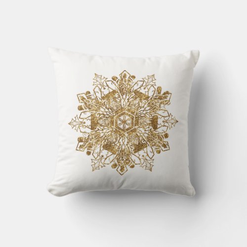 Elegant Golden Snow Flake Red  Throw Pillow