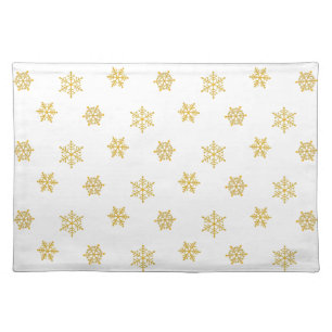 Elegant Golden Snowflake Pattern on White Cloth Placemat
