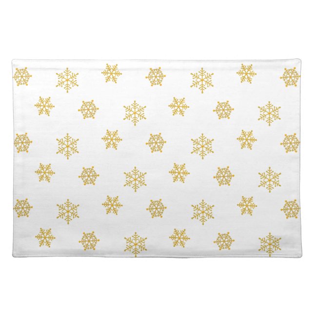 Elegant Golden Snowflake Pattern on White Cloth Placemat (Front)