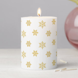 Elegant Golden Snowflake Pattern on White Pillar C Candle