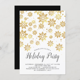 Elegant Golden Snowflakes Holiday Party Invitation