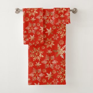 Elegant Golden Snowflakes Lava Red Christmas