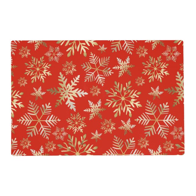 Elegant Golden Snowflakes Lava Red Christmas Placemat (Front)