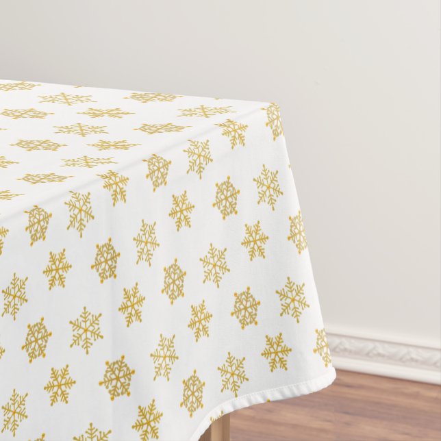 Elegant Golden Snowflakes on White Tablecloth (In Situ)