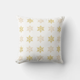 Elegant Golden Snowflakes on White Throw Pillow