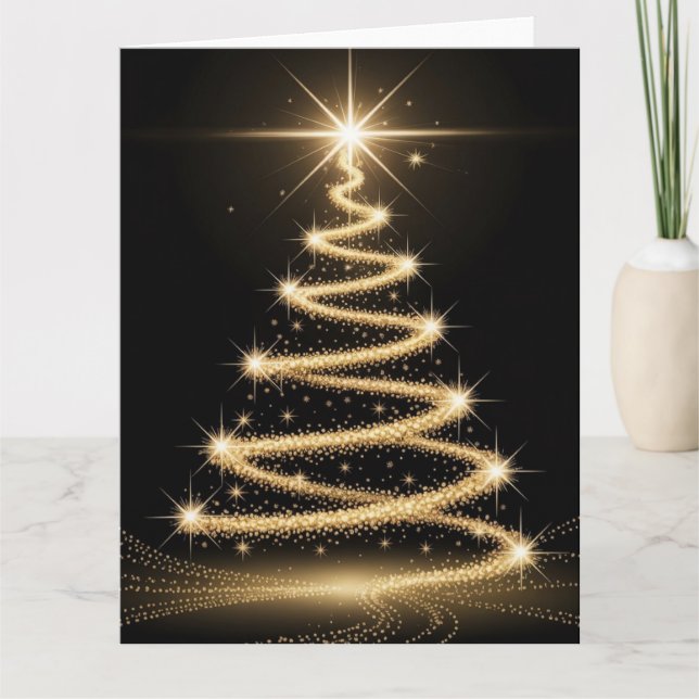 Elegant Golden Sparkle Christmas Tree Card (Front)