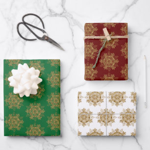 Elegant Golden Sparkling Snowflakes Wrapping Paper Sheets