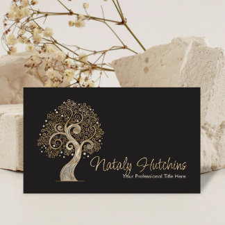 Elegant Golden Spiral Tree Pearl Business Card