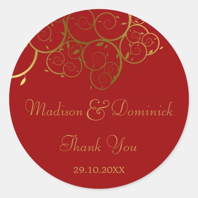 Elegant Golden Spiral Vines Classy Wedding Sticker (Front)