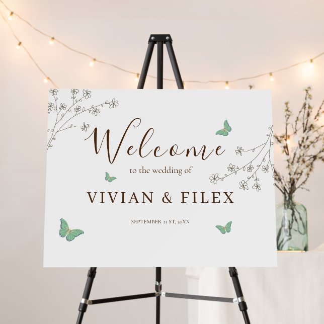 Elegant Golden Spring floral Welcome Sign (In Situ (Stand))
