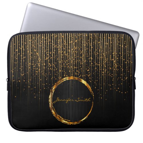 Elegant Golden Star Lights with DIY Name Laptop Sleeve
