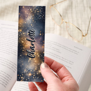 Elegant Golden Stardust Night Personalized Bookmarks