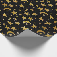 Elegant Golden Stars and Moon Olive Green Kraft Wrapping Paper