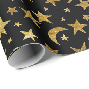 Elegant Golden Stars and Moon Wrapping Paper