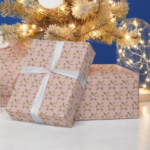 Elegant Golden Stars Christmas Pink Rose Gold Wrapping Paper