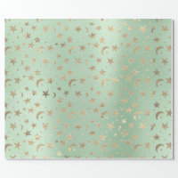 Elegant Golden Stars and Moon Brown Natural Kraft Wrapping Paper