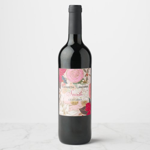 Elegant Golden Strokes Colorful Winter Floral Wine Label