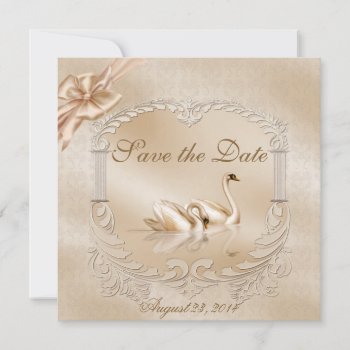 Elegant Golden Swans Formal Save The Date by Wedding_Trends at Zazzle