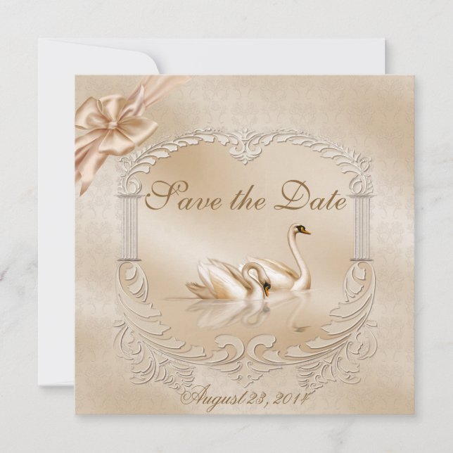 Elegant Golden Swans Formal Save the Date (Front)