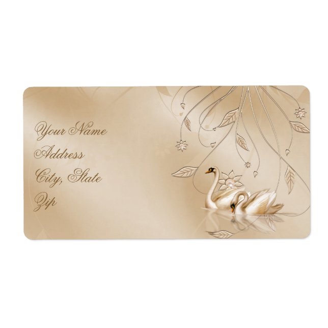Elegant Golden Swans Formal Wedding Address Label (Front)