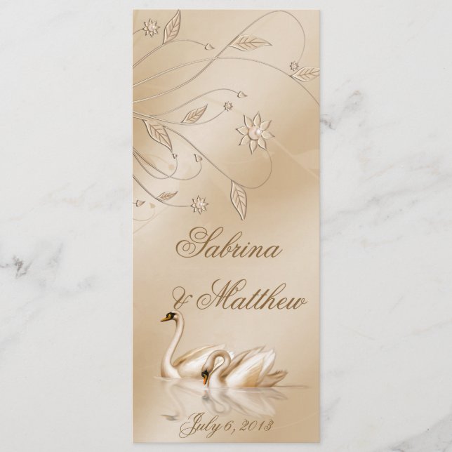 Elegant Golden Swans Formal Wedding Program Prayer (Front)