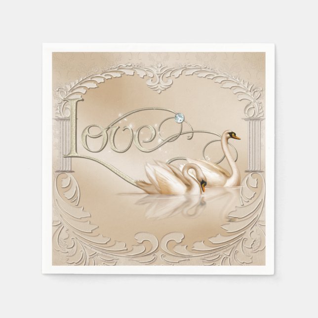 Elegant Golden Swans Paper Napkins (Front)