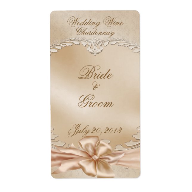 Elegant Golden Swans Wedding Wine Label (Front)