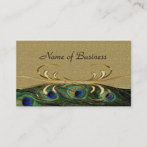 Elegant Golden Swirl Peacock Feathers Double_Sided Business Card