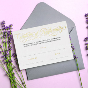 Elegant Golden Swirls Certificate of Authenticity Foil Invitation