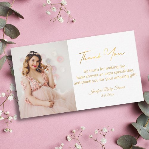 elegant golden thank you baby shower photo  note card