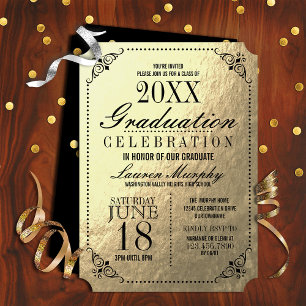 Elegant Golden Ticket Graduation Party Invitation