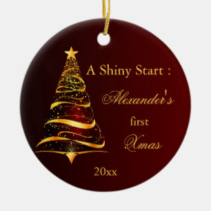 Elegant Golden Tree Baby First Christmas  Ceramic Ornament