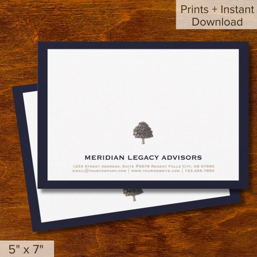 Elegant Golden Tree Logo Business Note Cards 5x7