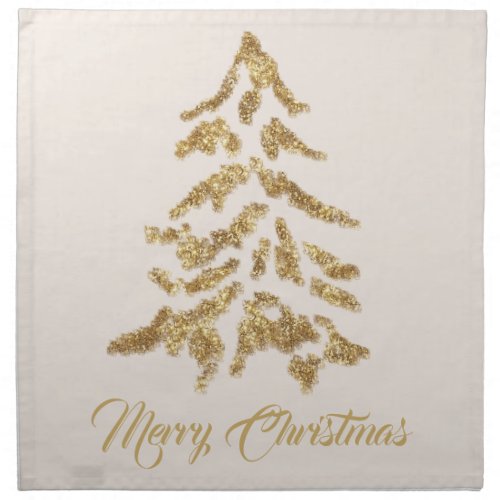 Elegant Golden Tree Merry Christmas  Cloth Napkin