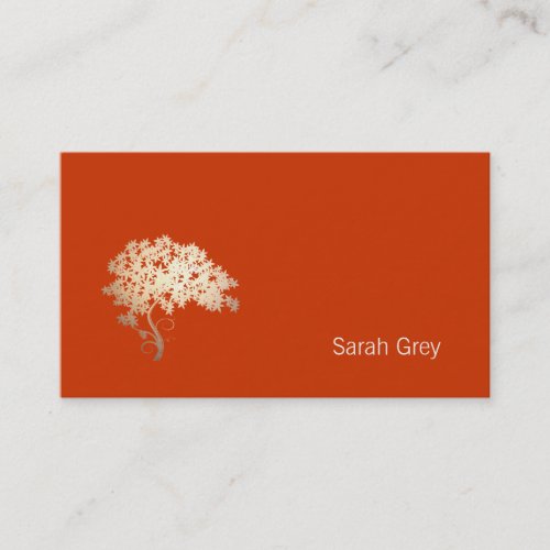 Elegant Golden Tree Simple Orange Business Card Template
