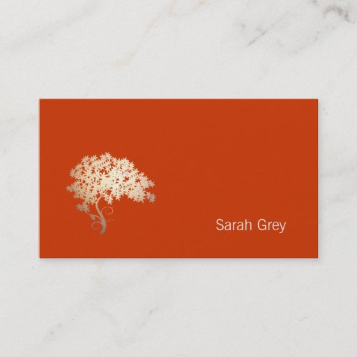 Customizable Elegant Golden Tree Simple Orange Business Card Template