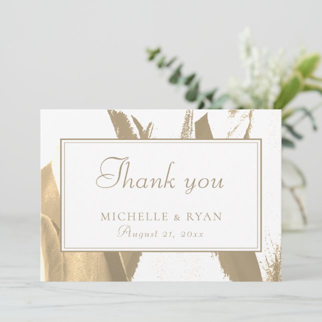 Elegant Golden Tulip Floral Wedding Thank you Card (Standing Front)
