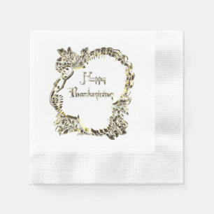 Elegant Golden Turkey Happy Thanksgiving Text Paper Napkins
