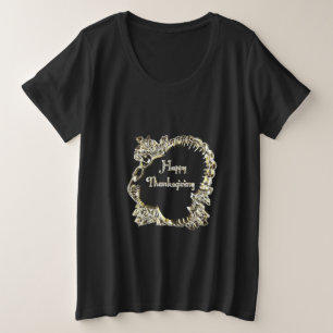 Elegant Golden Turkey Happy Thanksgiving Text Plus Size T-Shirt