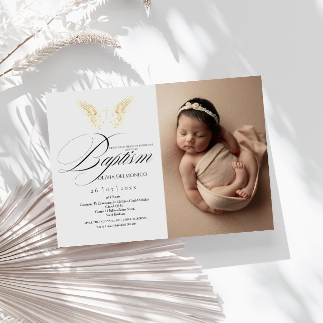Elegant Golden Typography Cross Baptism  Invitation (Creator Uploaded)