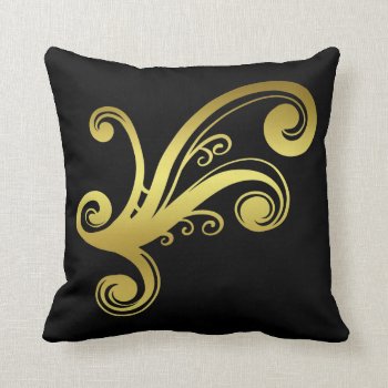 Elegant Golden Victorian Swirl On Black Decorative Throw Pillow by TheHopefulRomantic at Zazzle
