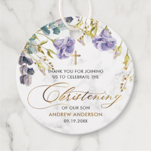 Elegant Golden Vintage Floral Christening Favor Tags