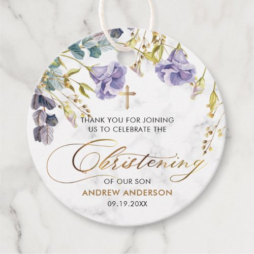 Elegant Golden Vintage Floral Christening Favor Tags