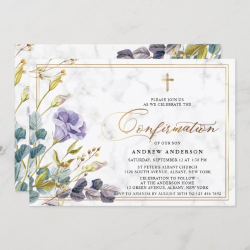 Elegant Golden Vintage Floral Confirmation Invitation