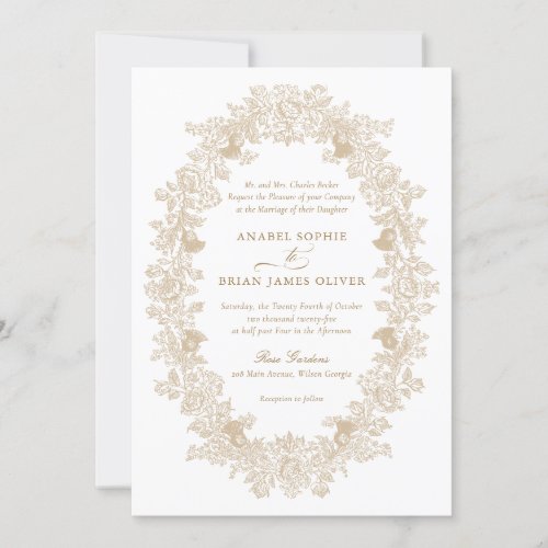 Elegant Golden Vintage Floral Ornament Wedding Invitation