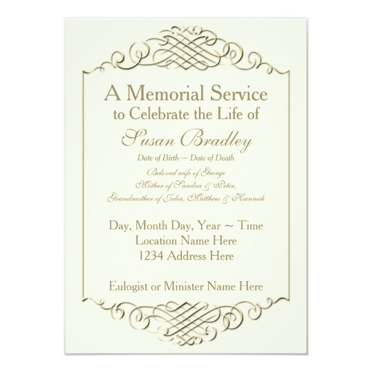 Elegant Golden Vintage Frame W 2 Memorial Service Invitation