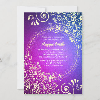 Elegant golden violet 50th Birthday Party Invite