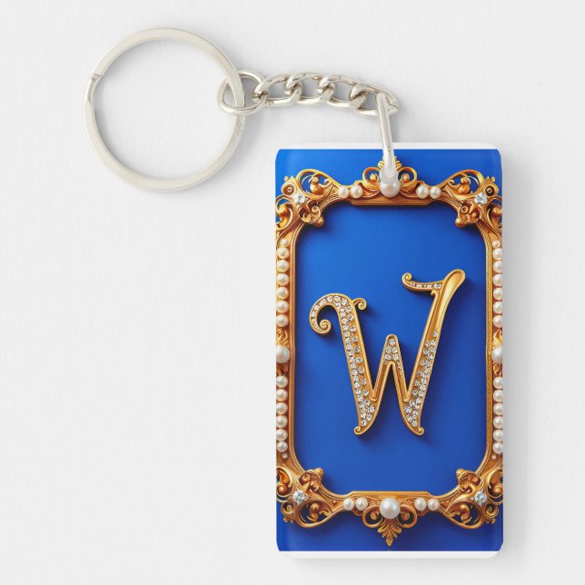 Elegant Golden W Monogram Decorated With Pearls  Keychain (Front)