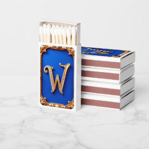 Elegant Golden W Monogram Decorated With Pearls  Matchboxes